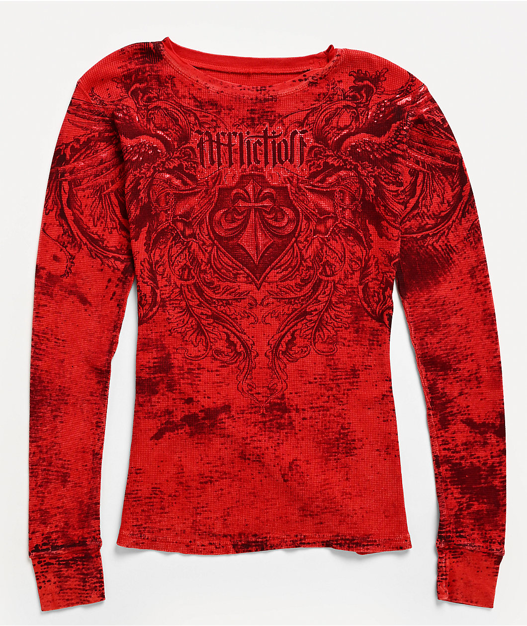 Affliction Fleuresque Red Wash Thermal Long Sleeve T-Shirt