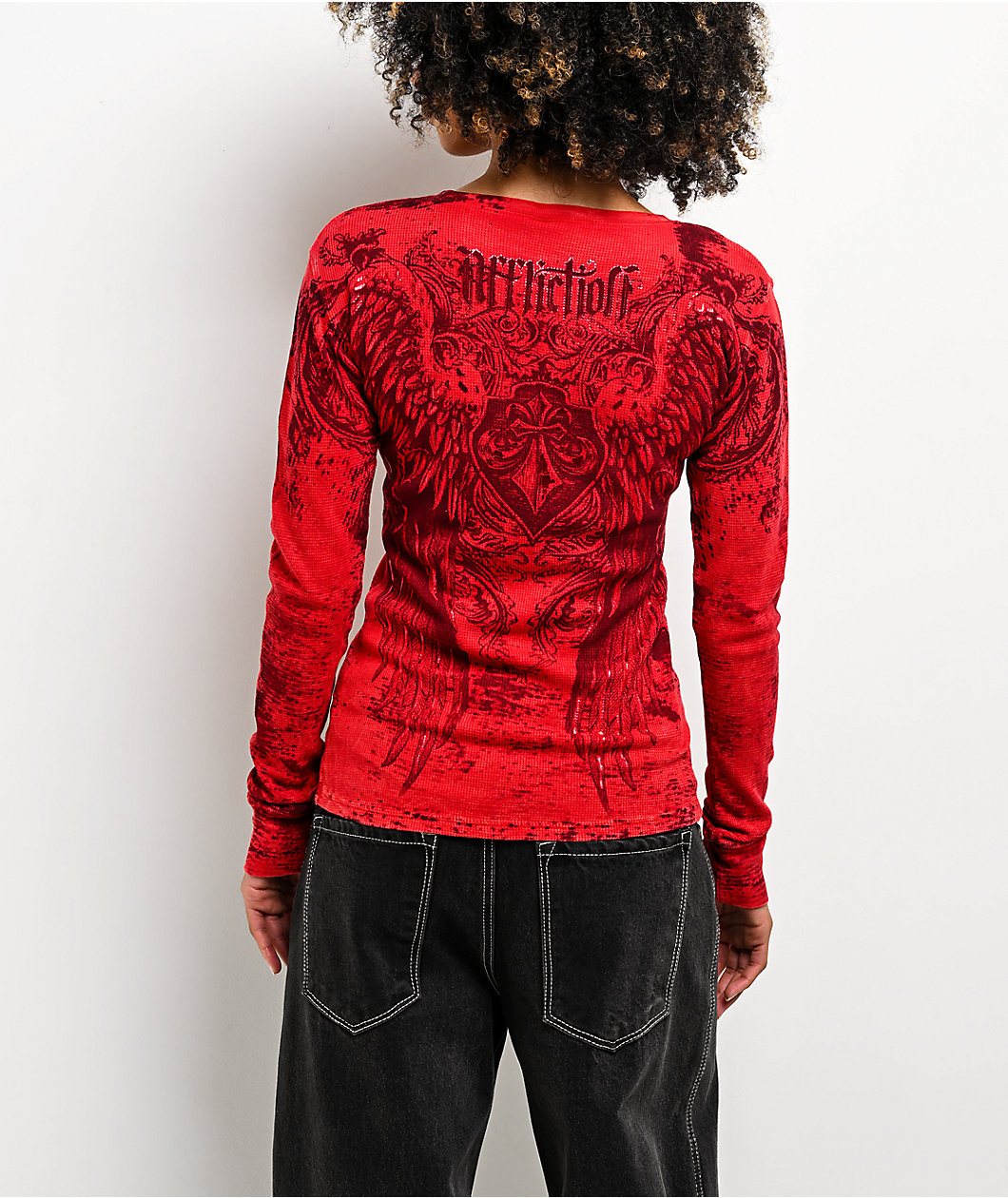 Affliction Fleuresque Red Wash Thermal Long Sleeve T-Shirt