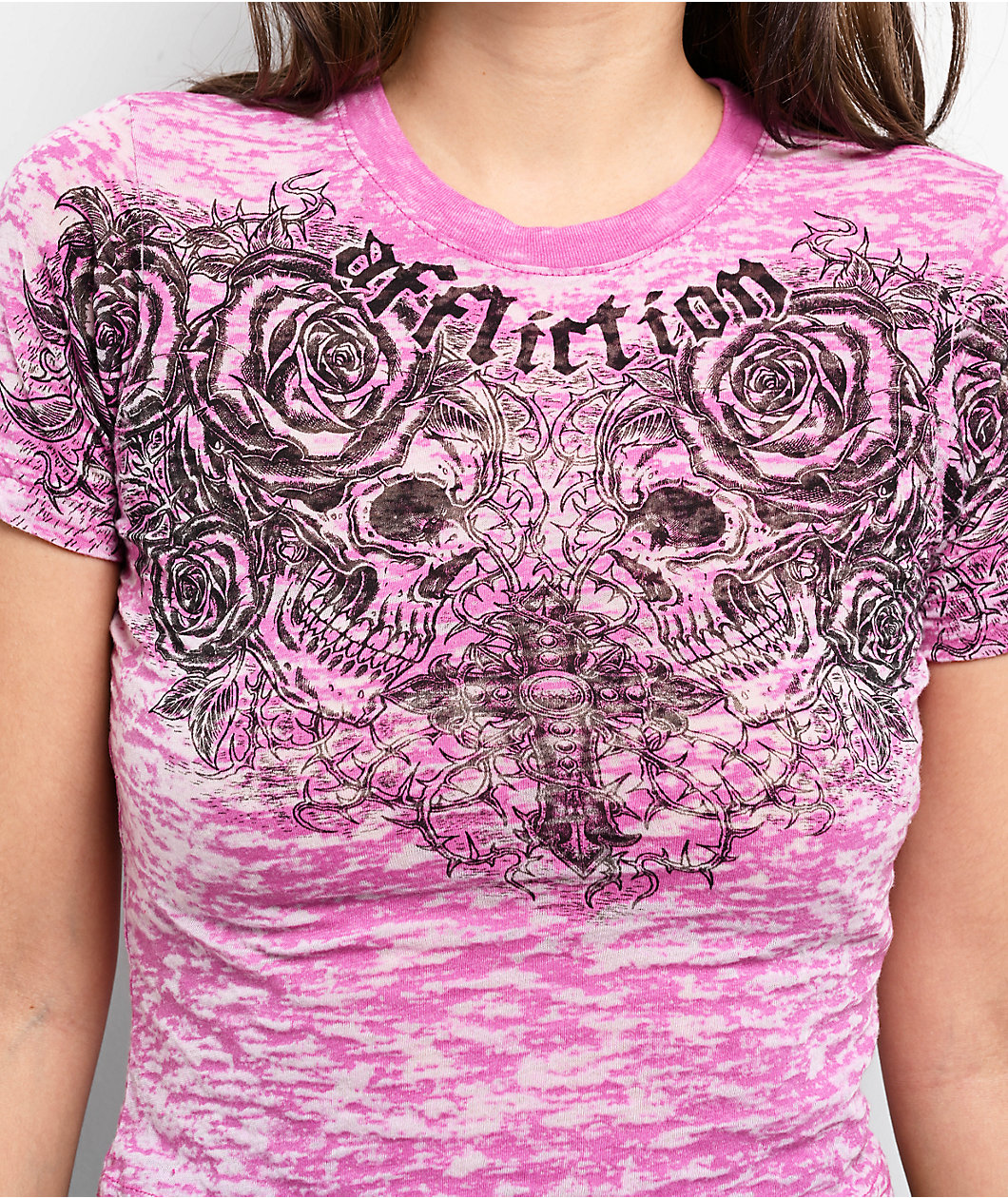 Affliction Forgotten Pink Burnout Crop T-Shirt