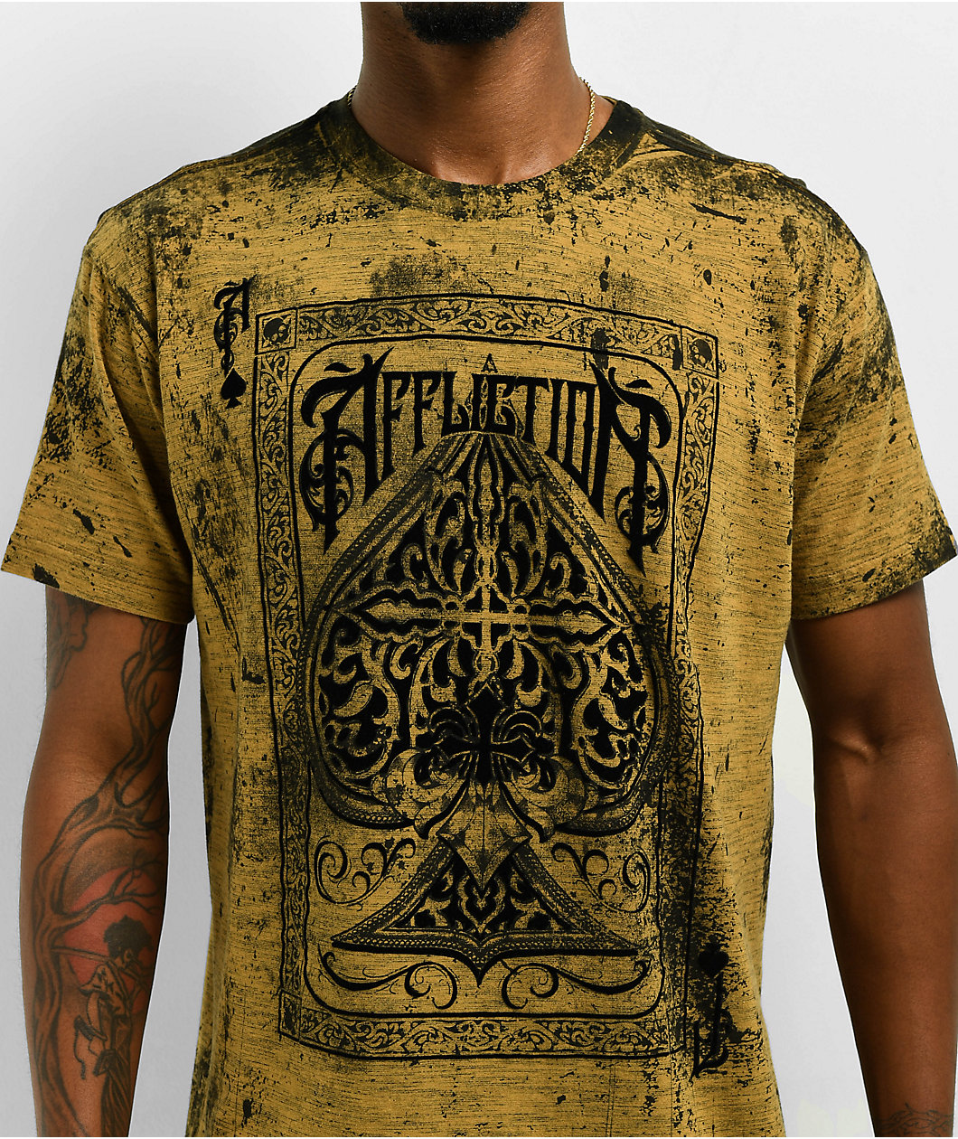 Affliction High Stakes Brown Acid Wash T-Shirt