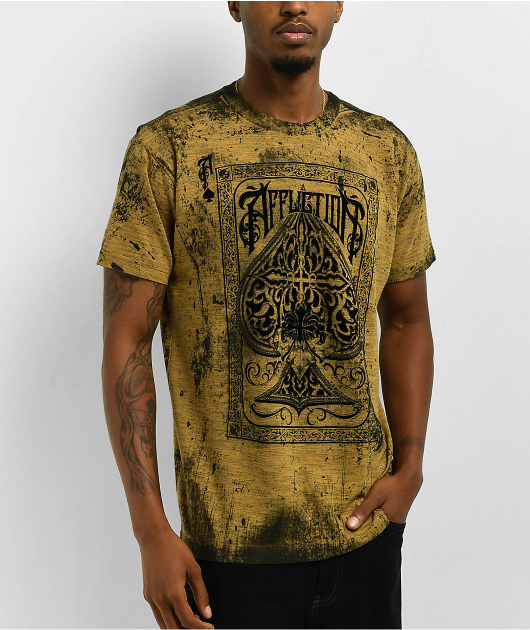 Affliction High Stakes Brown Acid Wash T-Shirt