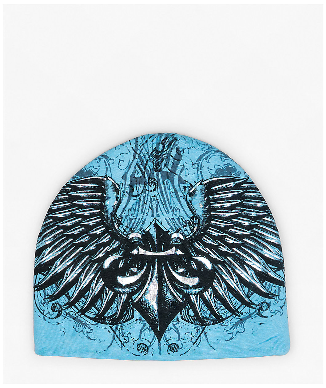 Affliction Ice Blade Rhinestone Blue Reversible Skully Beanie