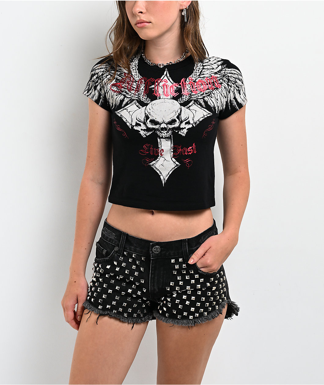 Affliction Imperial Life Black Crop T-Shirt