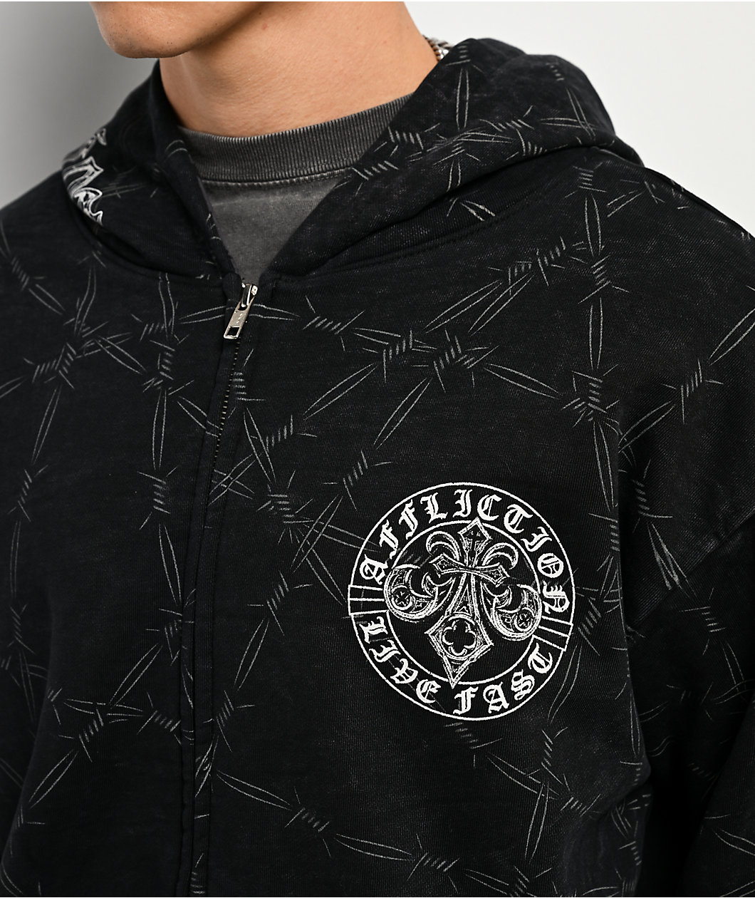 Affliction Iron Briar Black Wash Zip Hoodie