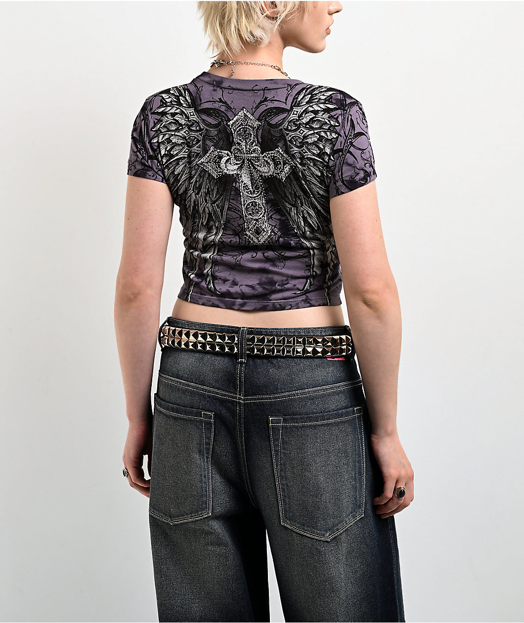 Affliction Jovial Purple Tie Dye Crop T-Shirt