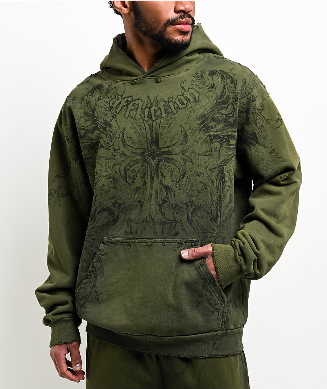 Affliction Jump Green Wash Hoodie