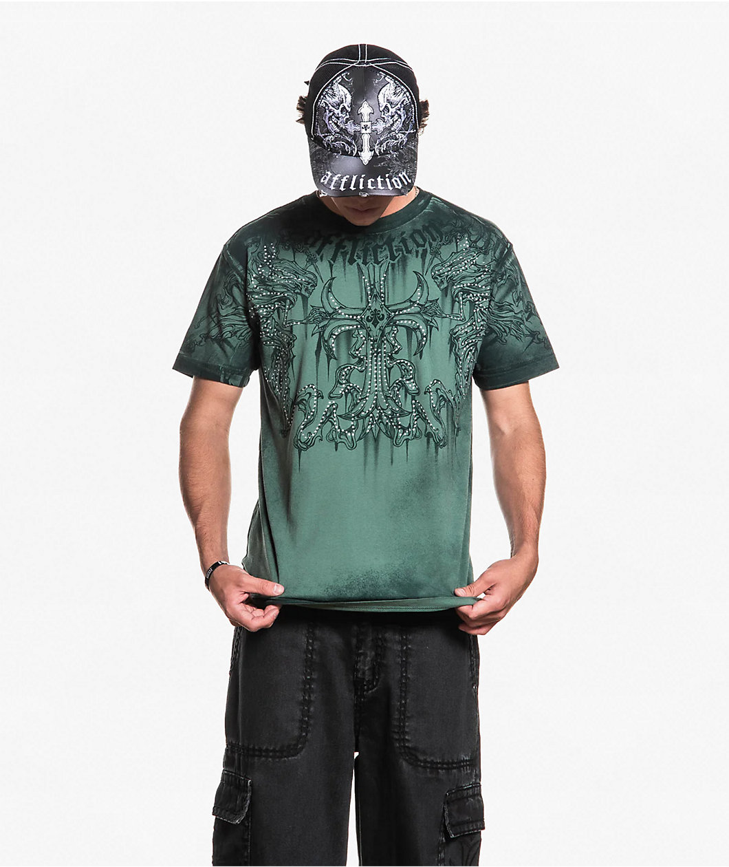 Affliction Jump Rhinestone Lily Pad Wash T-Shirt
