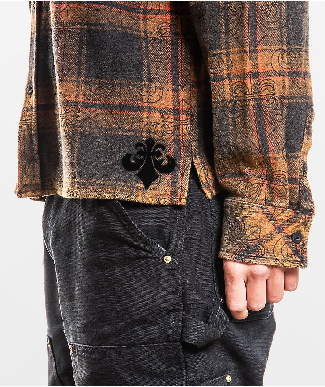 Affliction Live Fast Orange & Black Flannel Shirt