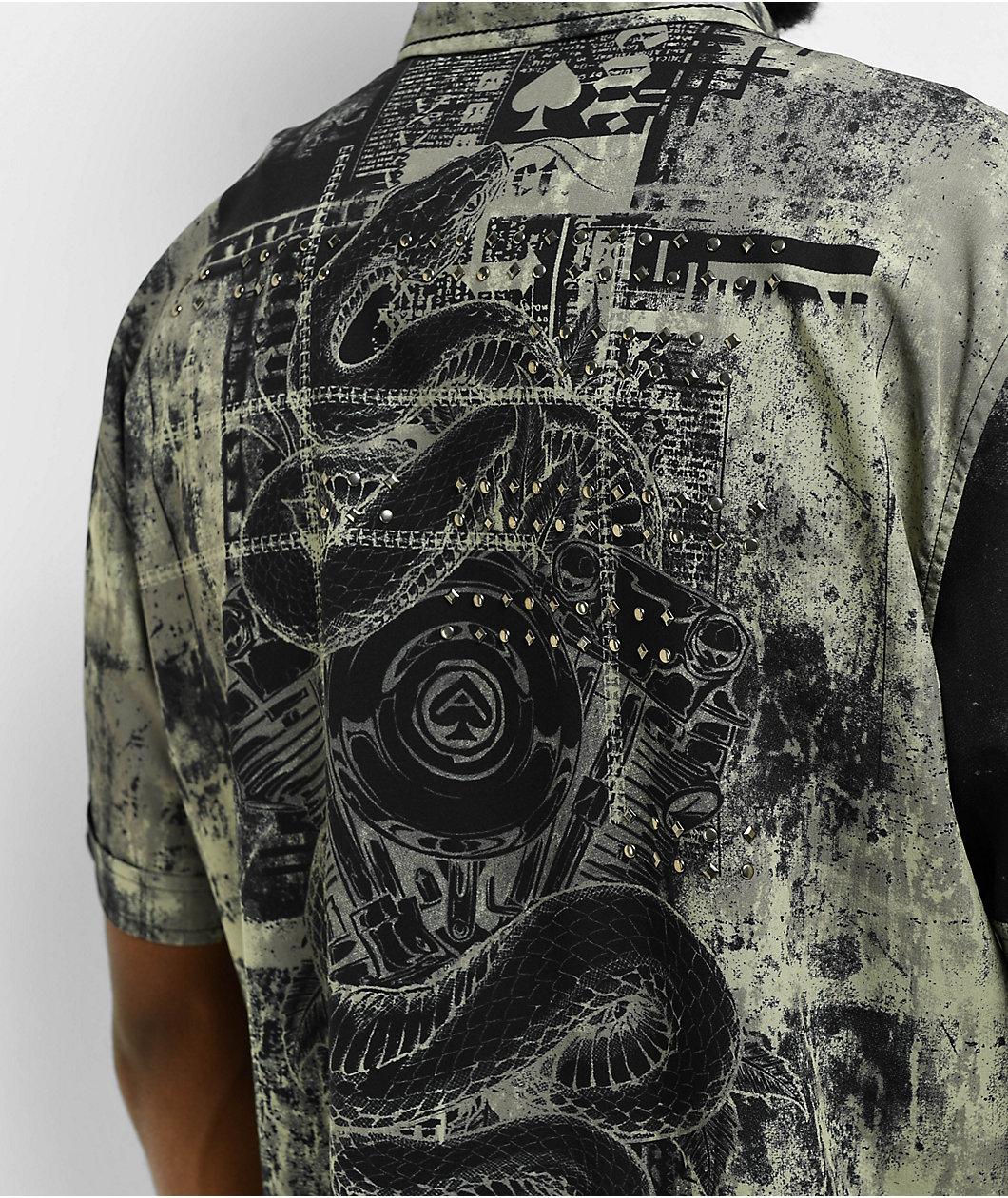 Affliction Motorway Chaos Charcoal Wash Short Sleeve Button Up Shirt