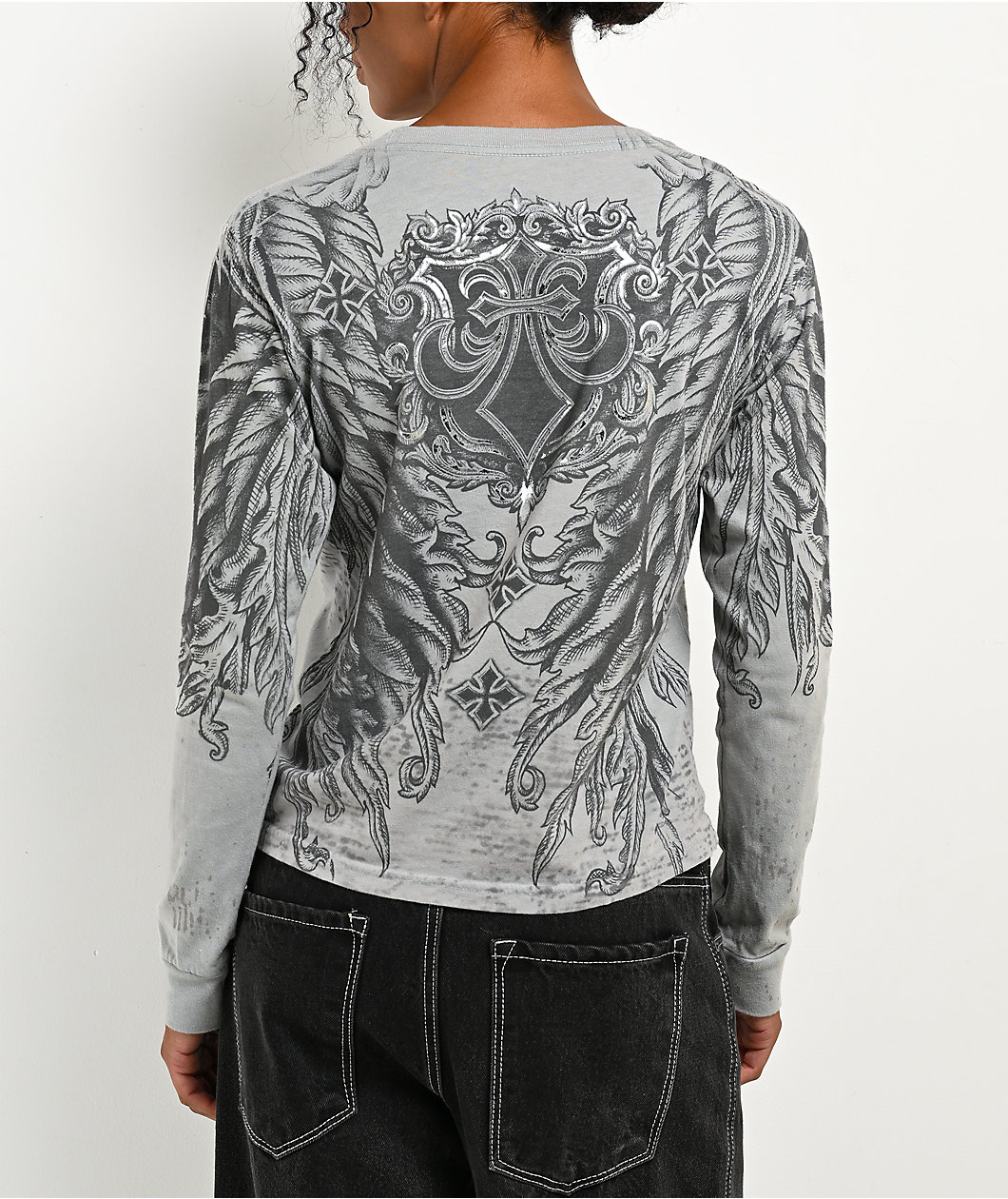 Affliction Omen Grey Tie Dye Long Sleeve T-Shirt