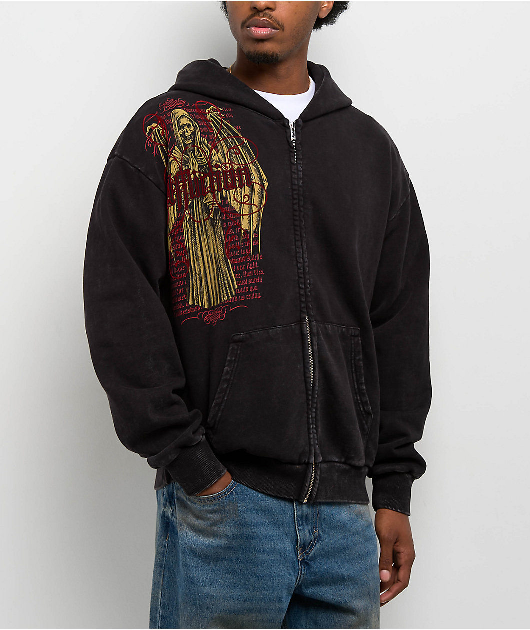 Affliction Prayer Black Wash Zip Hoodie