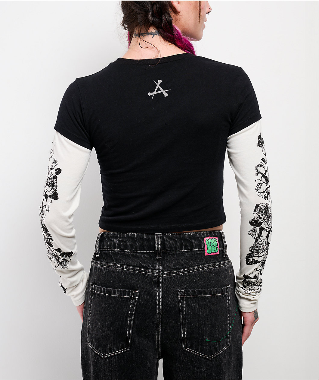 Affliction Requiem Frost Black & White 2fer Long Sleeve Crop T-Shirt