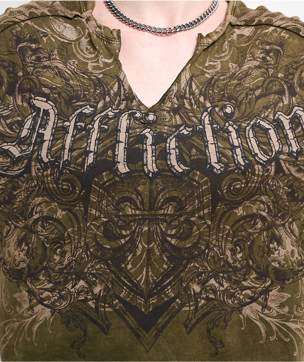 Affliction Residual Chaos Dark Green Crop T-Shirt