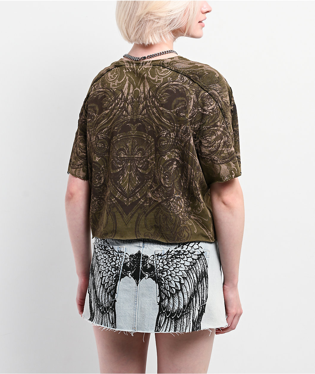 Affliction Residual Chaos Dark Green Crop T-Shirt