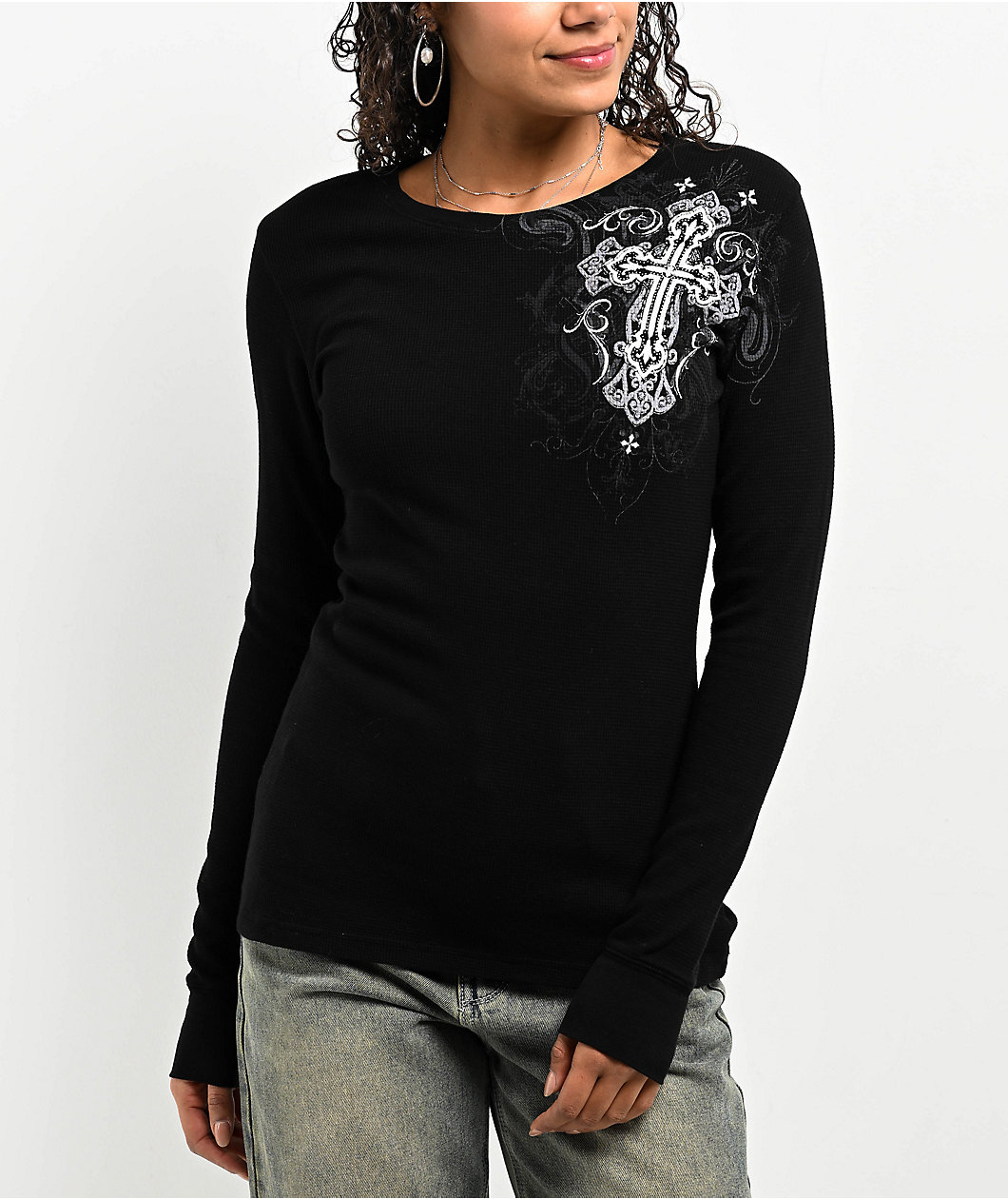 Affliction Reverie Black Lava Thermal Long Sleeve T-Shirt