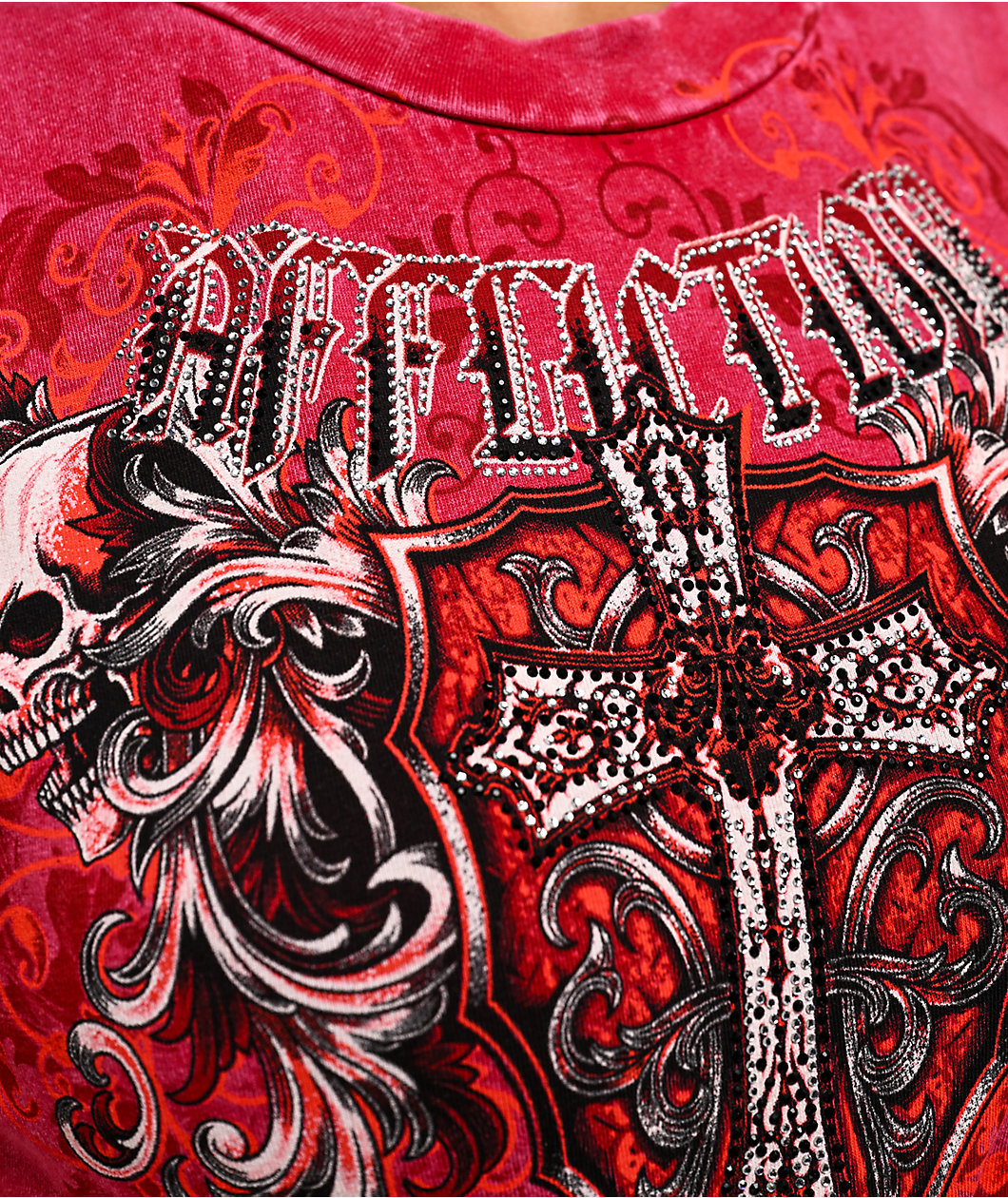 Affliction Rival Chaos Tie Front Red Wash Crop Tank Top