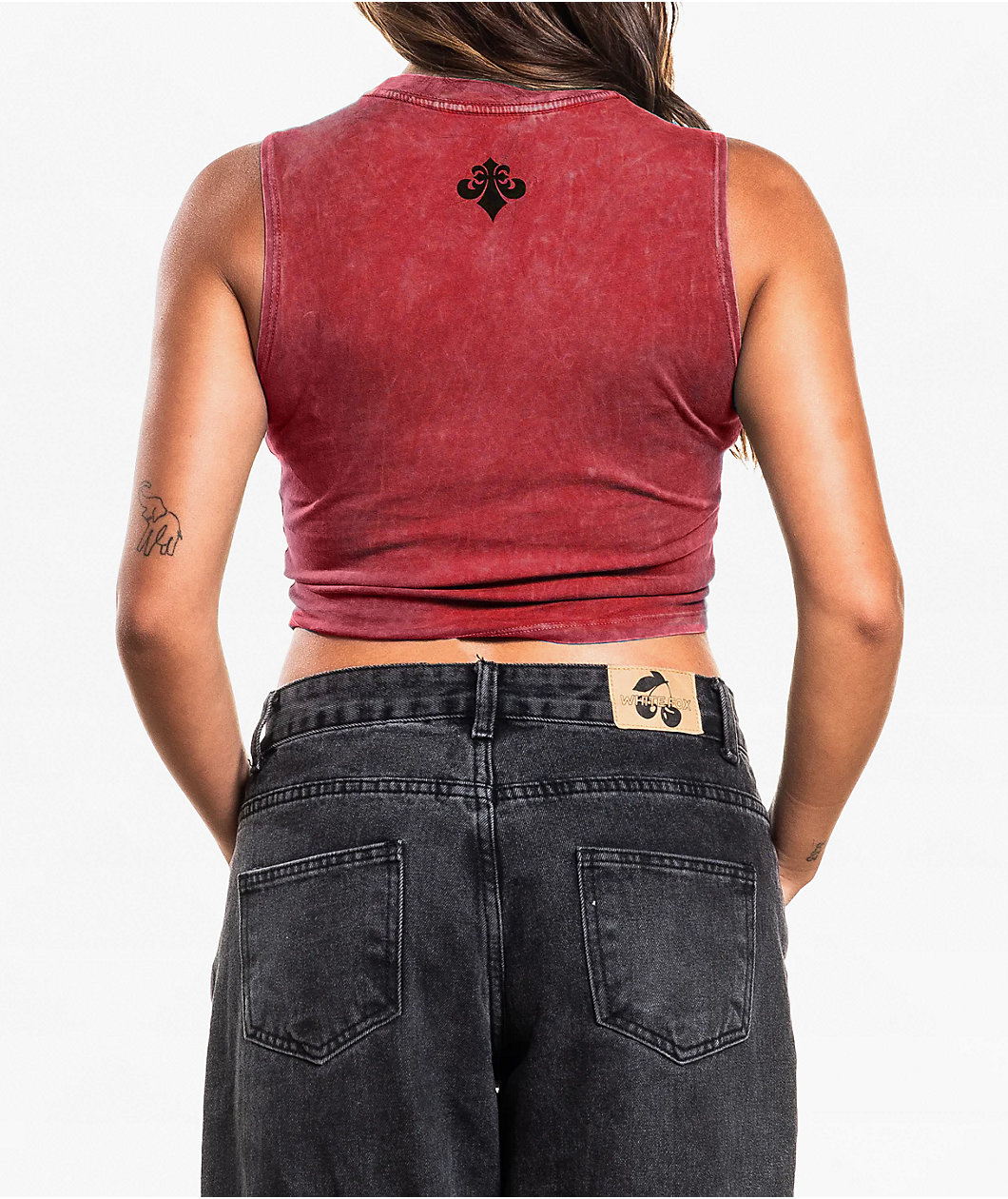 Affliction Rival Chaos Tie Front Red Wash Crop Tank Top