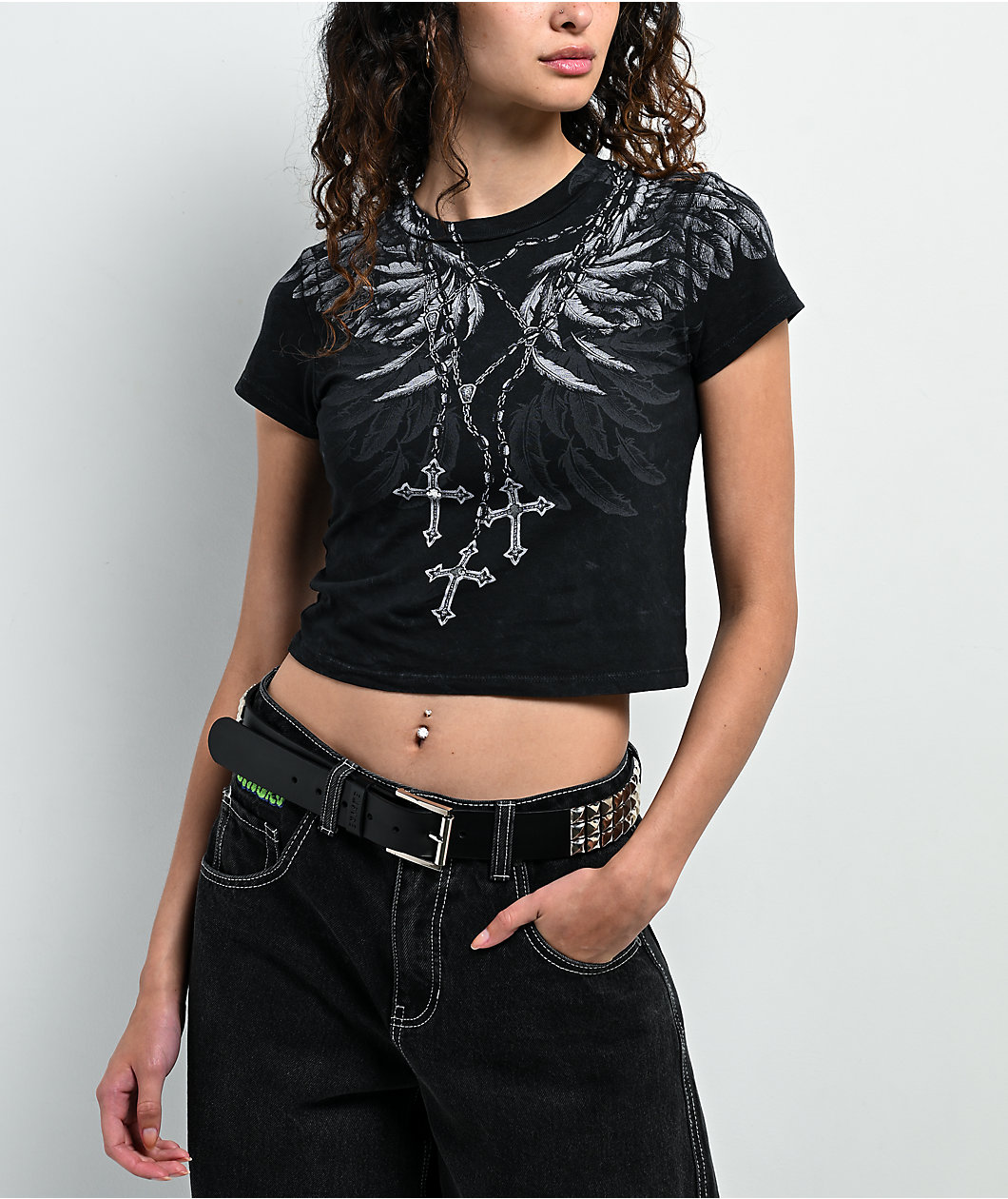 Affliction Rosary Of Life Black Crop T-Shirt