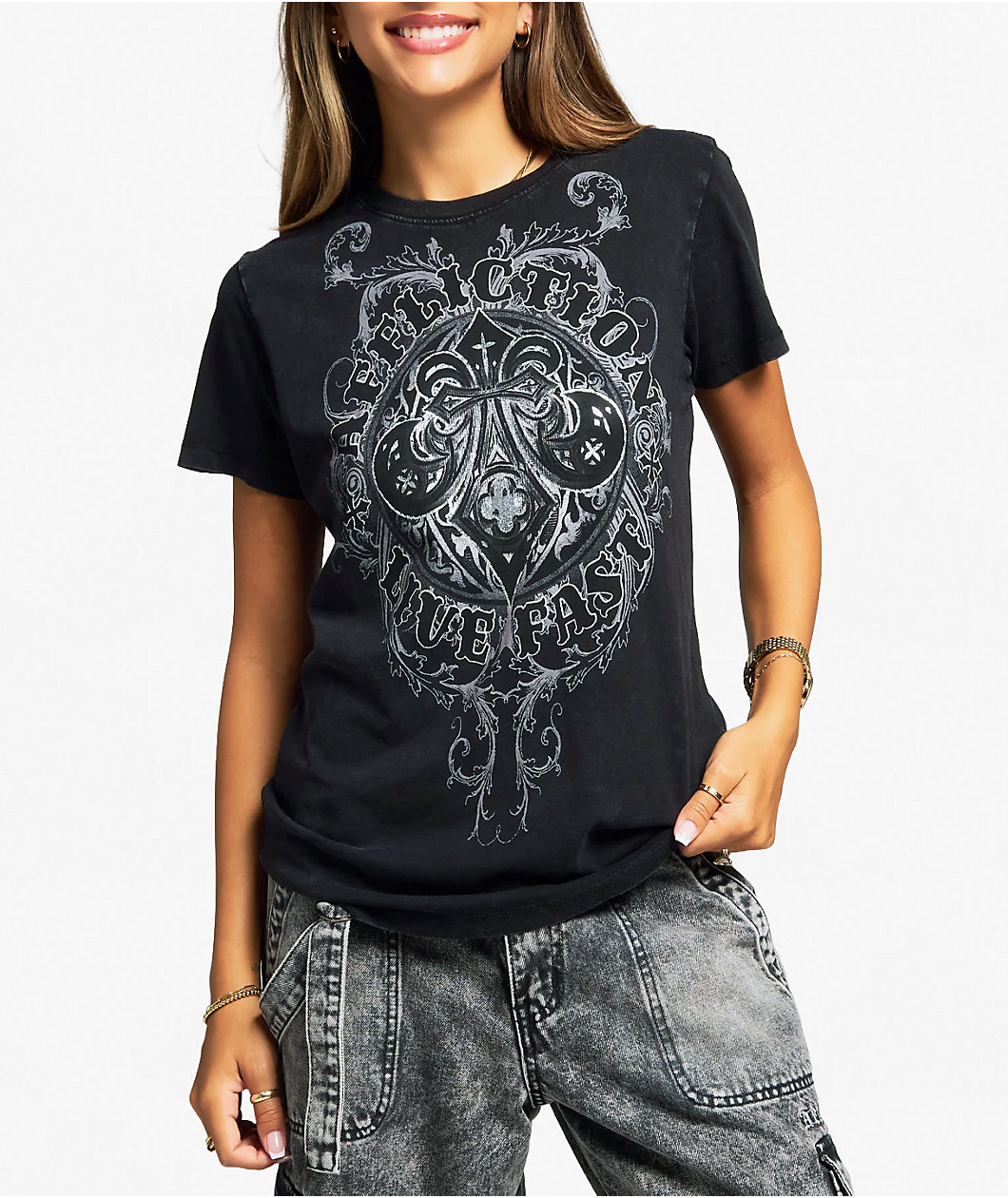 Affliction Royale Black Wash Cutout T-Shirt