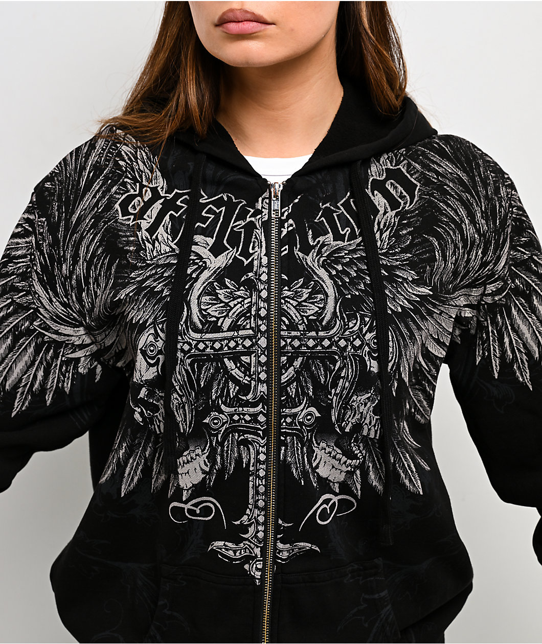 Affliction Saint Scream Black Relaxed Zip Hoodie