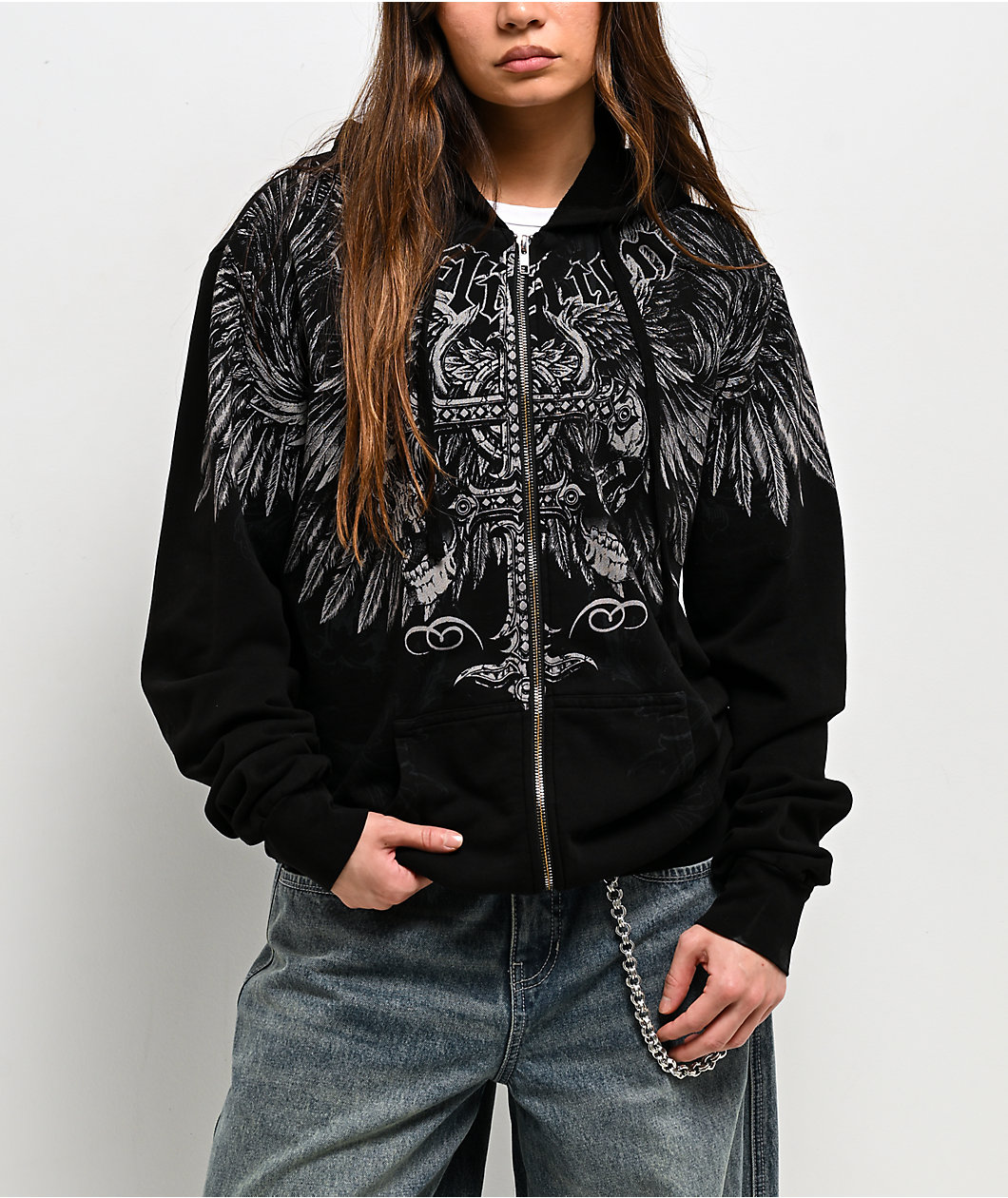 Affliction Saint Scream Black Relaxed Zip Hoodie