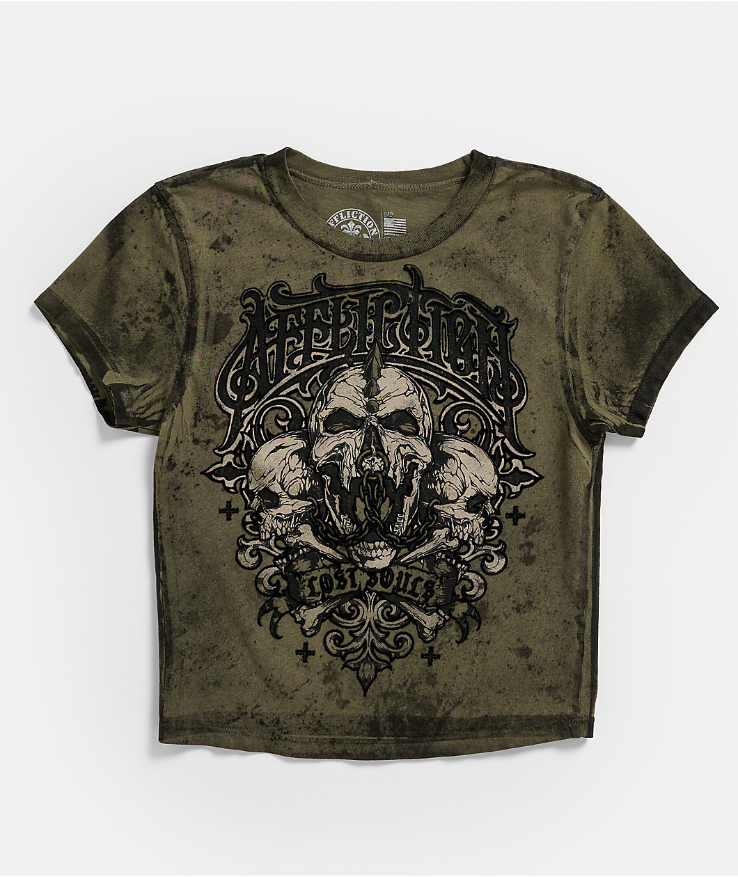 Affliction Screaming Earth Olive Green Wash Crop T-Shirt