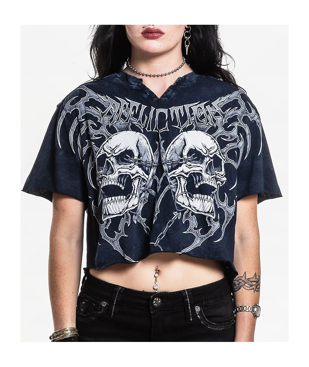 Affliction Shred Fest Black Wash Crop T-Shirt