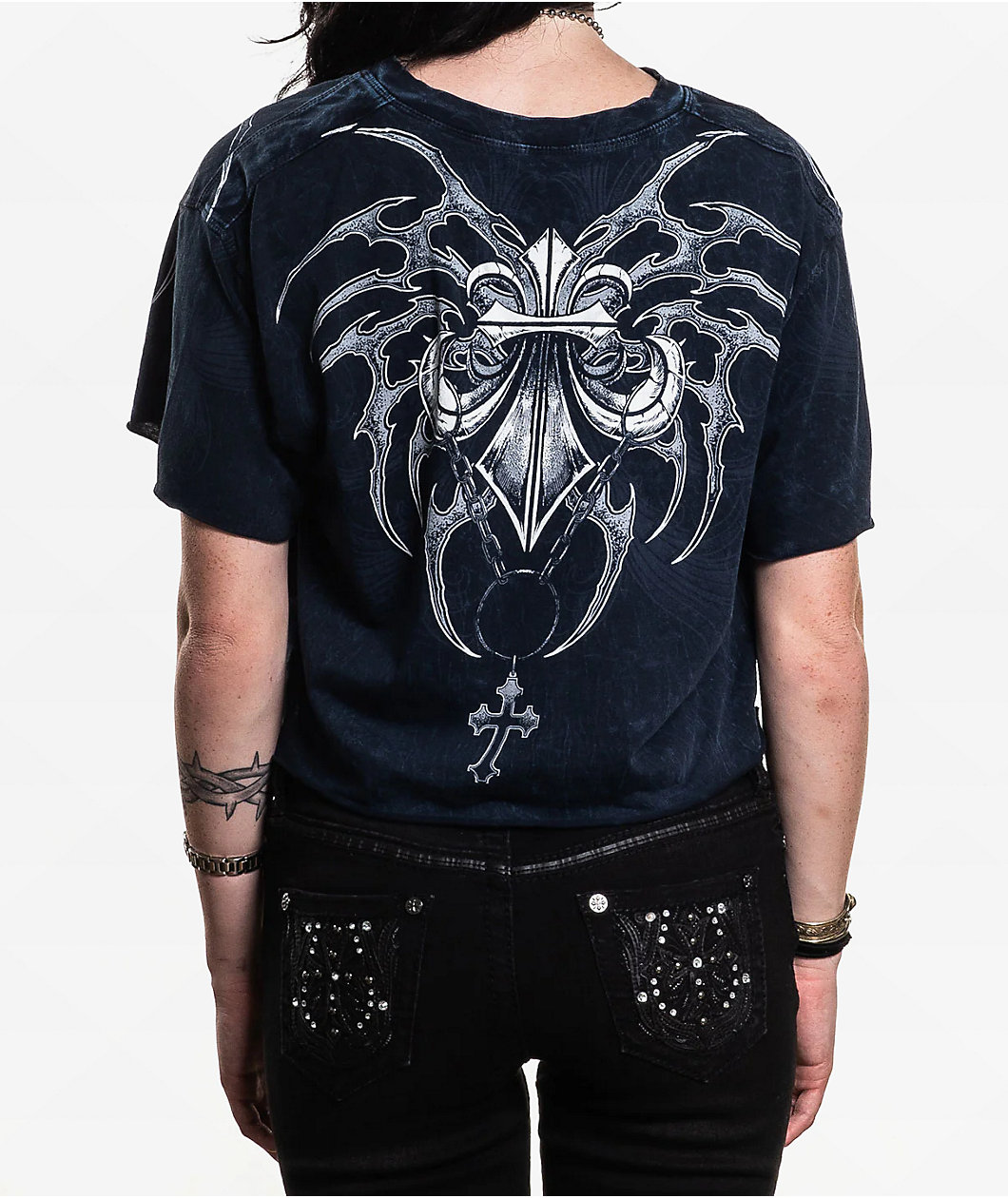 Affliction Shred Fest Black Wash Crop T-Shirt