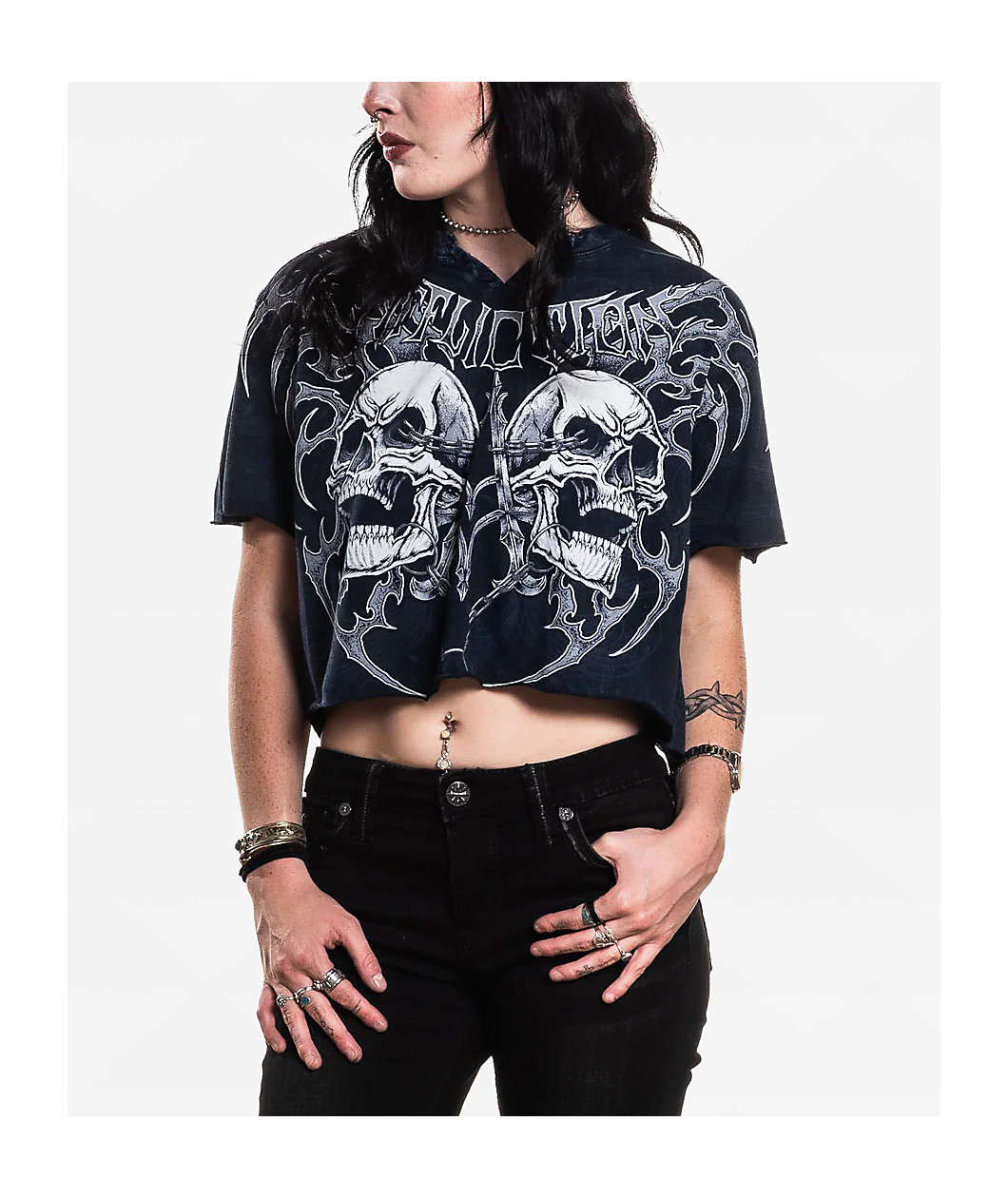 Affliction Shred Fest Black Wash Crop T-Shirt