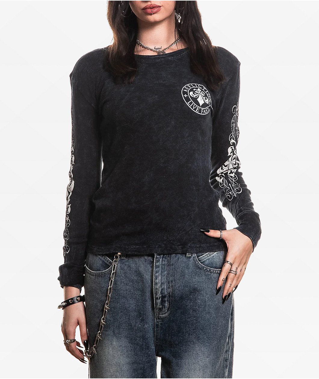 Affliction Simulation Black Wash Thermal Long Sleeve T-Shirt