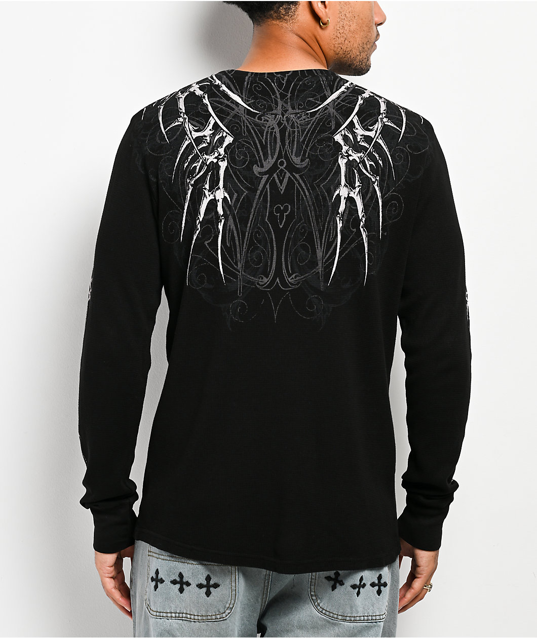 Affliction Skeleton Black Thermal Long Sleeve T-Shirt