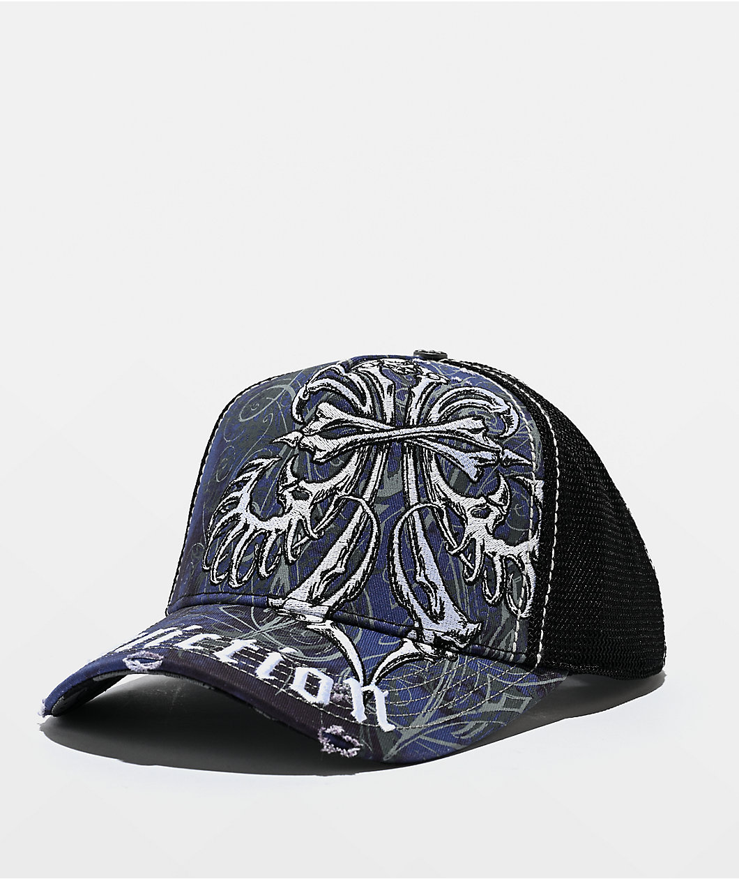 Affliction Skeleton Black Trucker Hat