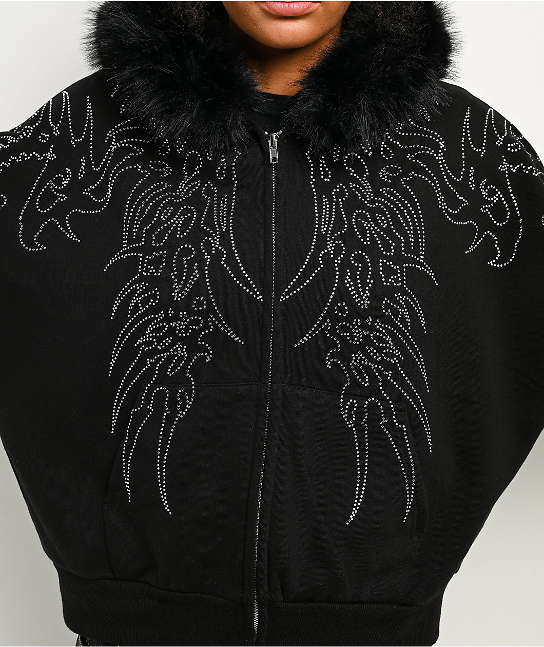 Affliction Skeleton Faux Fur Black Zip Hoodie