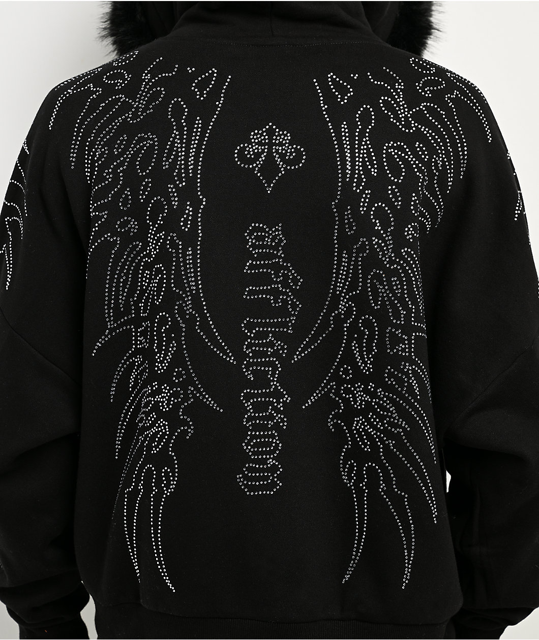 Affliction Skeleton Faux Fur Black Zip Hoodie