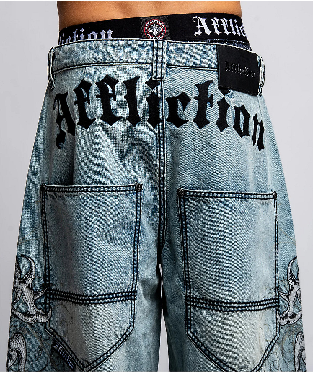 Affliction Skeleton Orion Wash Extra Wide Leg Jeans