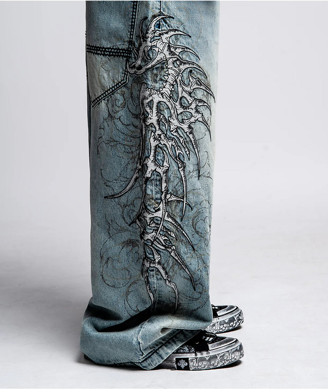 Affliction Skeleton Orion Wash Extra Wide Leg Jeans