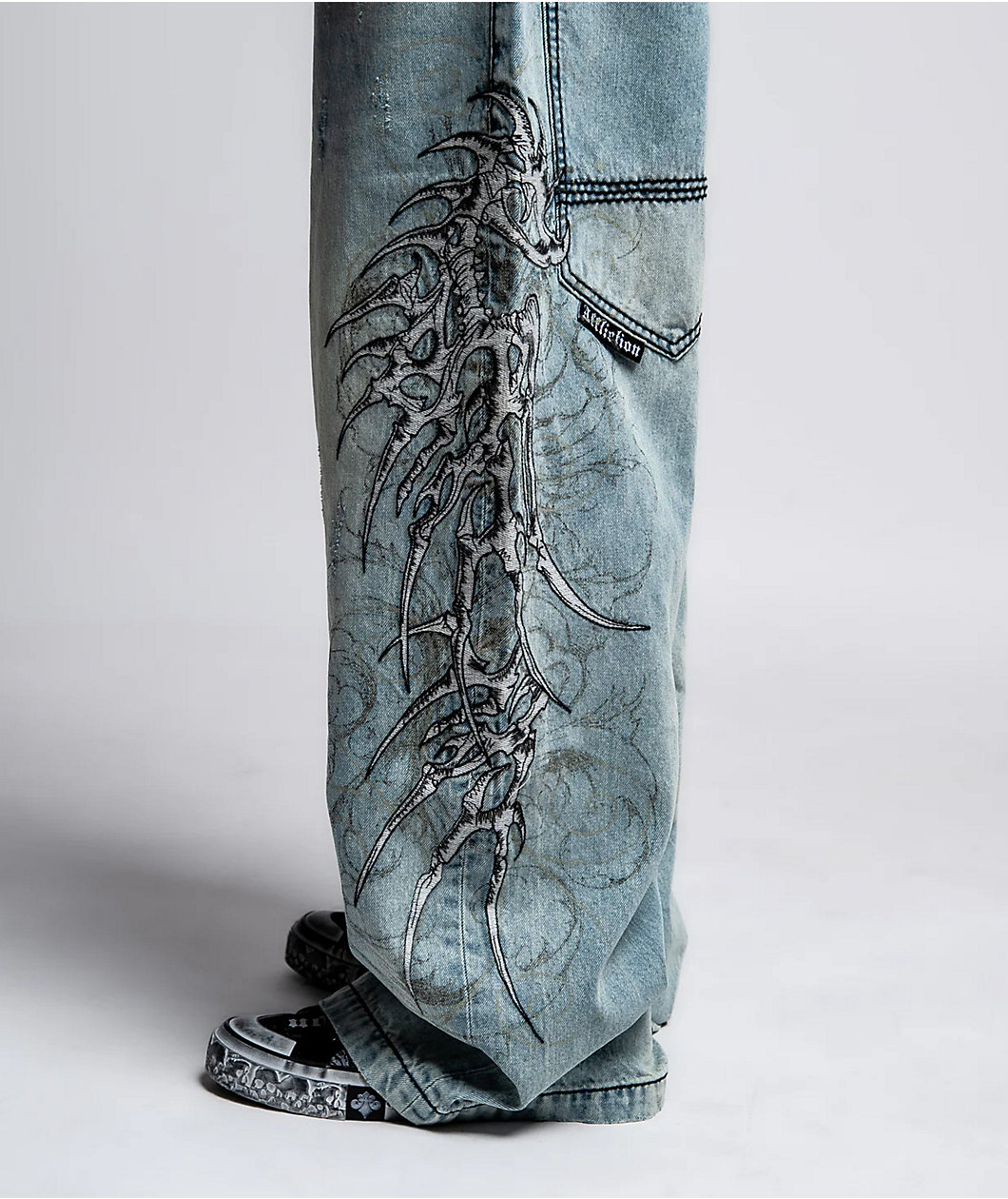 Affliction Skeleton Orion Wash Extra Wide Leg Jeans