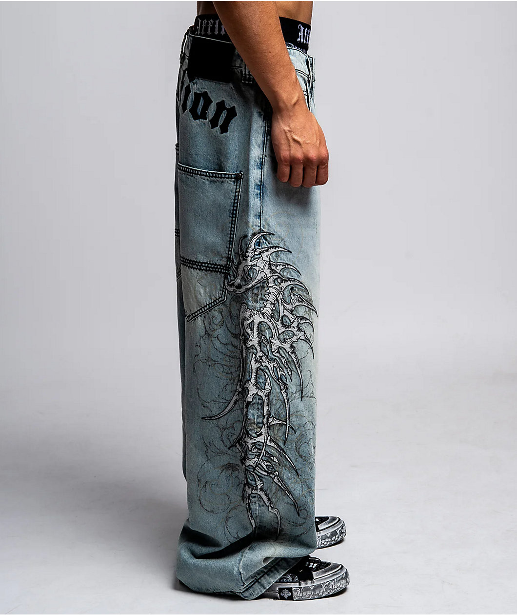 Affliction Skeleton Orion Wash Extra Wide Leg Jeans