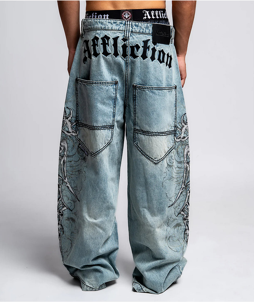 Affliction Skeleton Orion Wash Extra Wide Leg Jeans