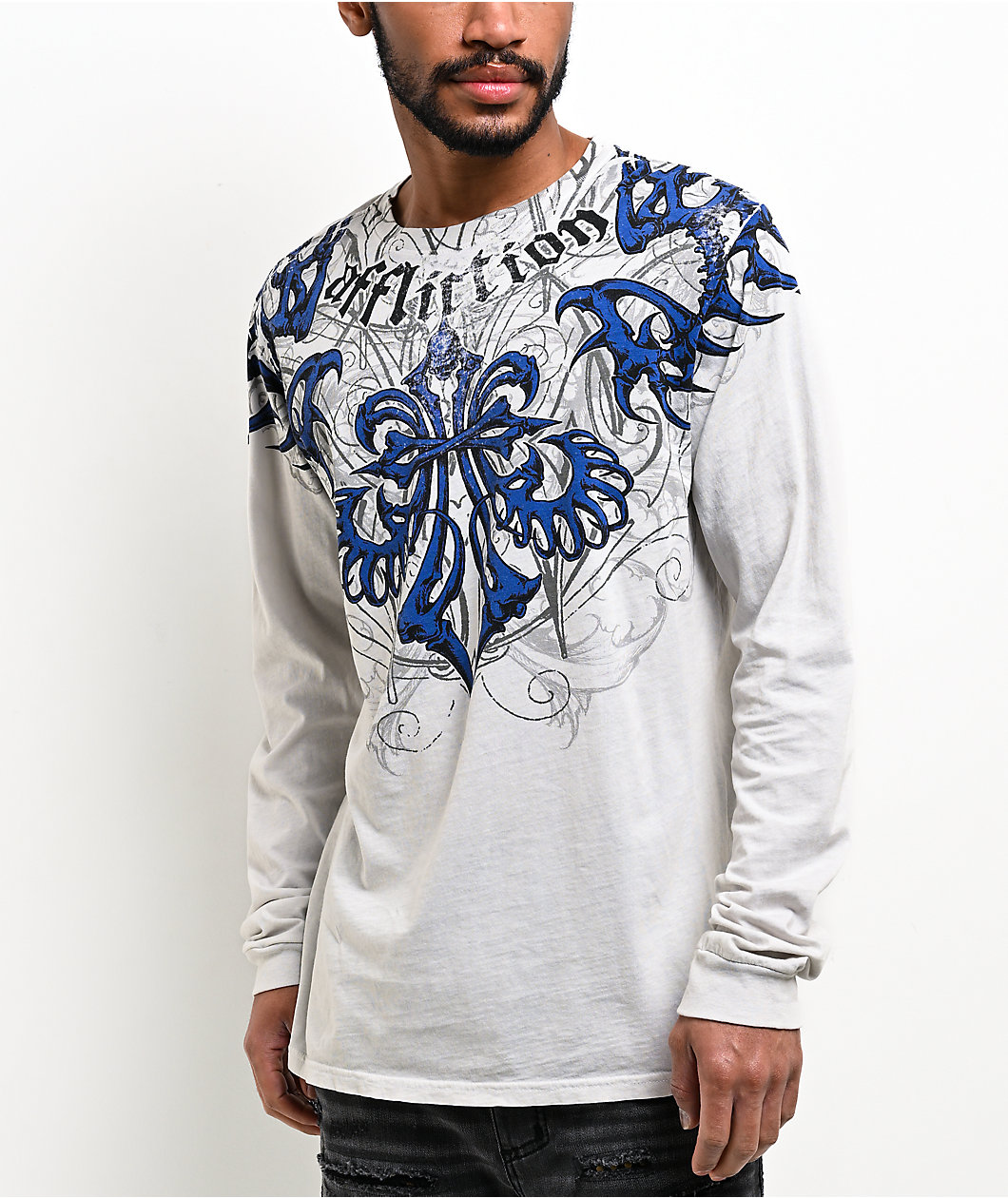 Affliction Skeleton White Long Sleeve T-Shirt