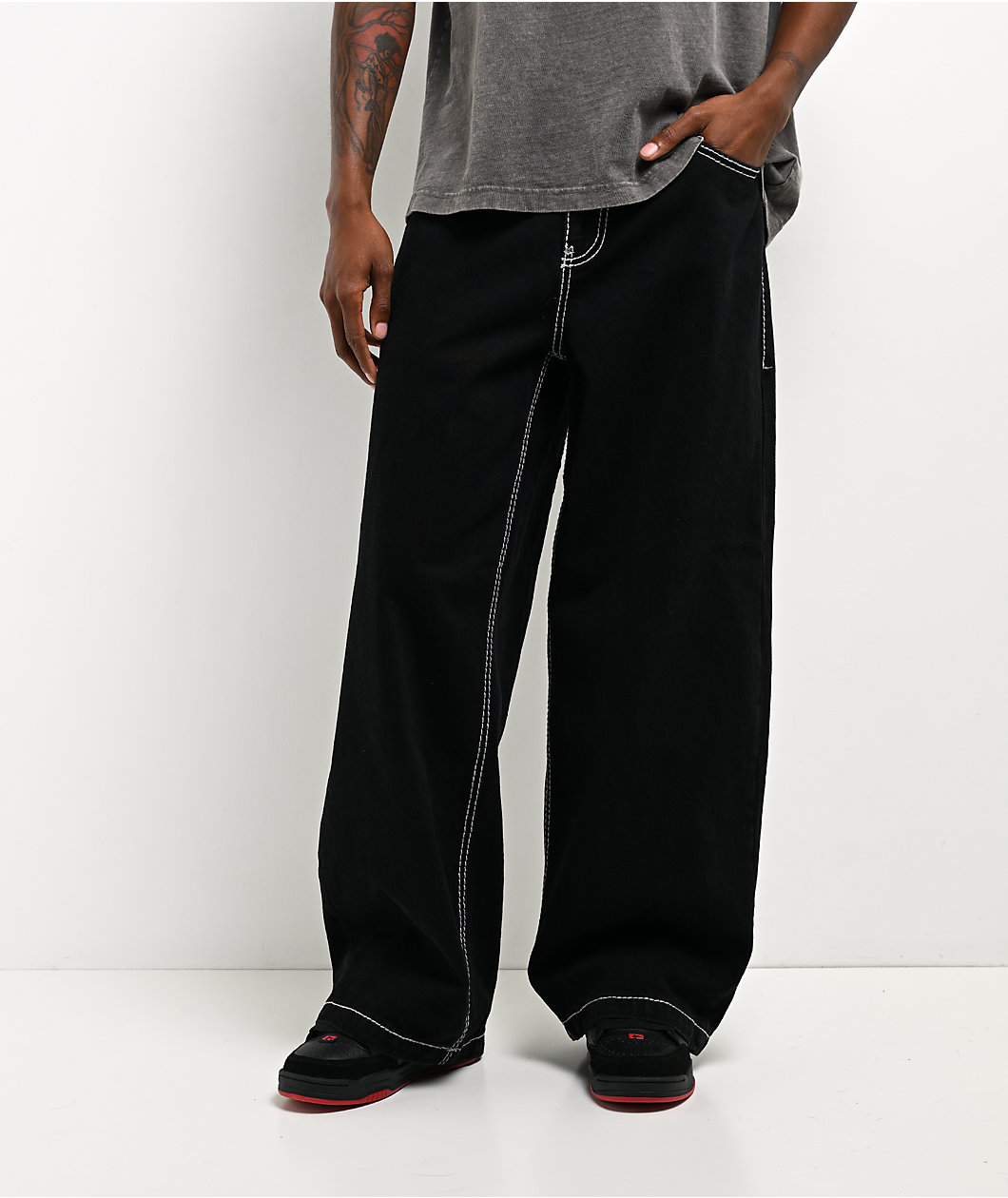 Affliction Skeleton Wing Black Extra Wide Leg Jeans