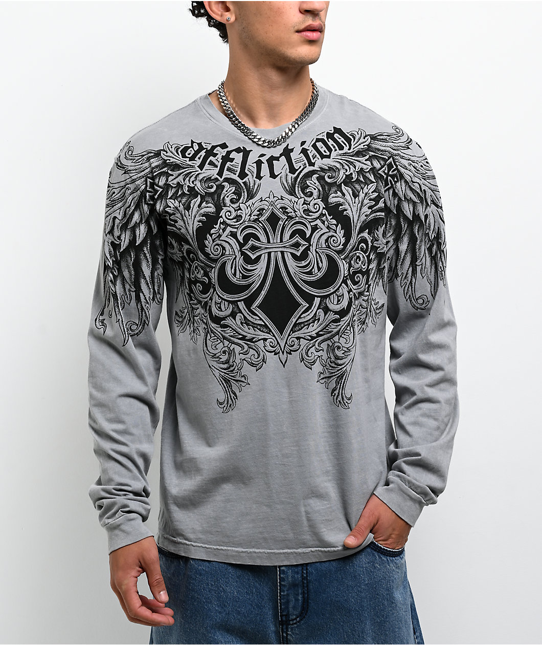 Affliction Step Of Honor Grey Long Sleeve T-Shirt