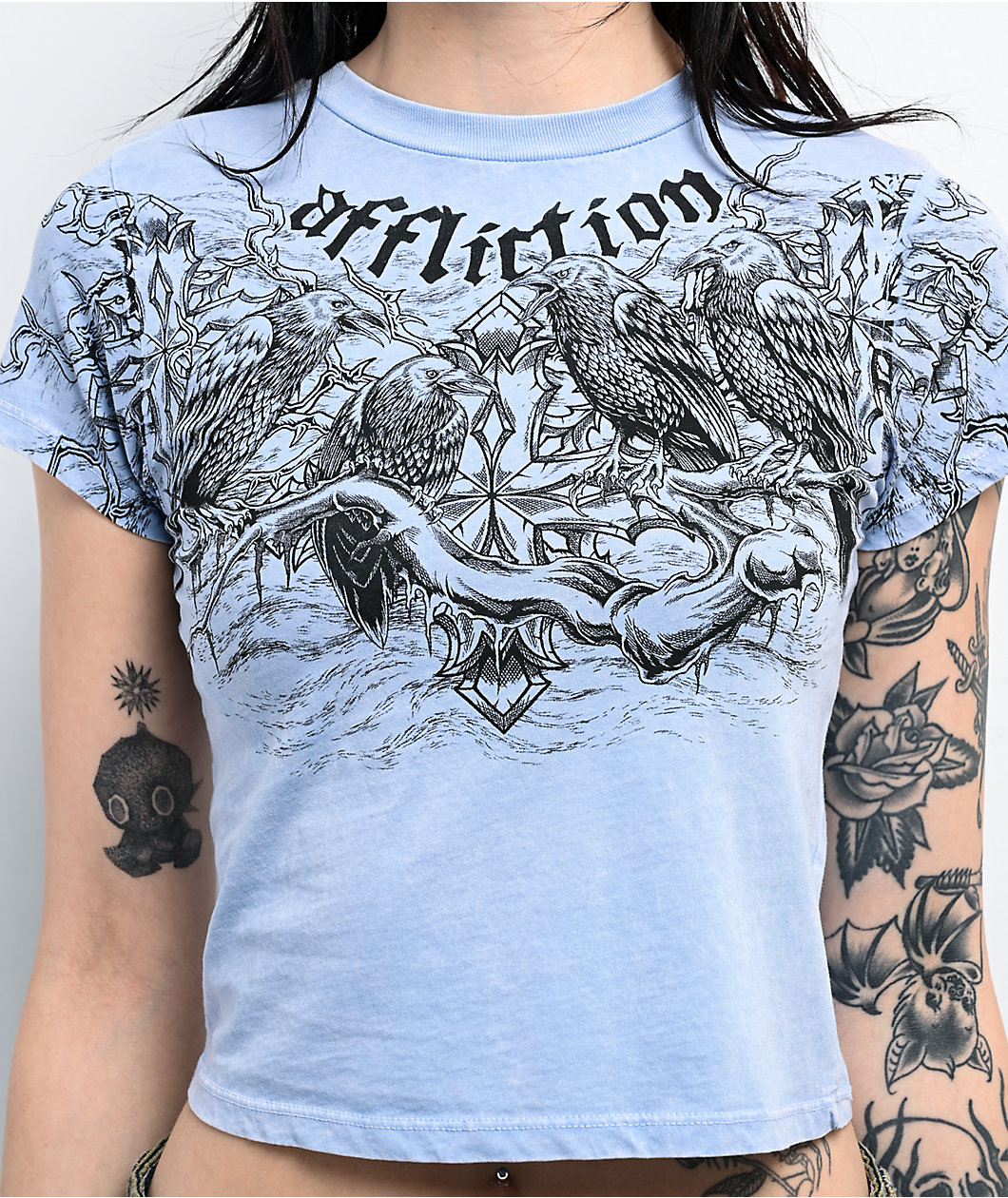 Affliction Superstition Blue Wash Crop T-Shirt