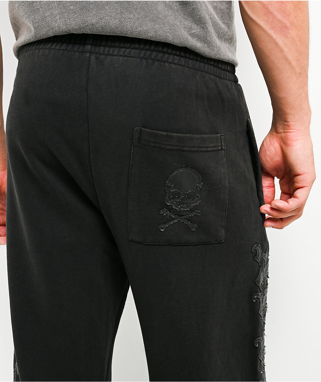 Affliction Tompson Black Wash Wide Leg Sweatpants