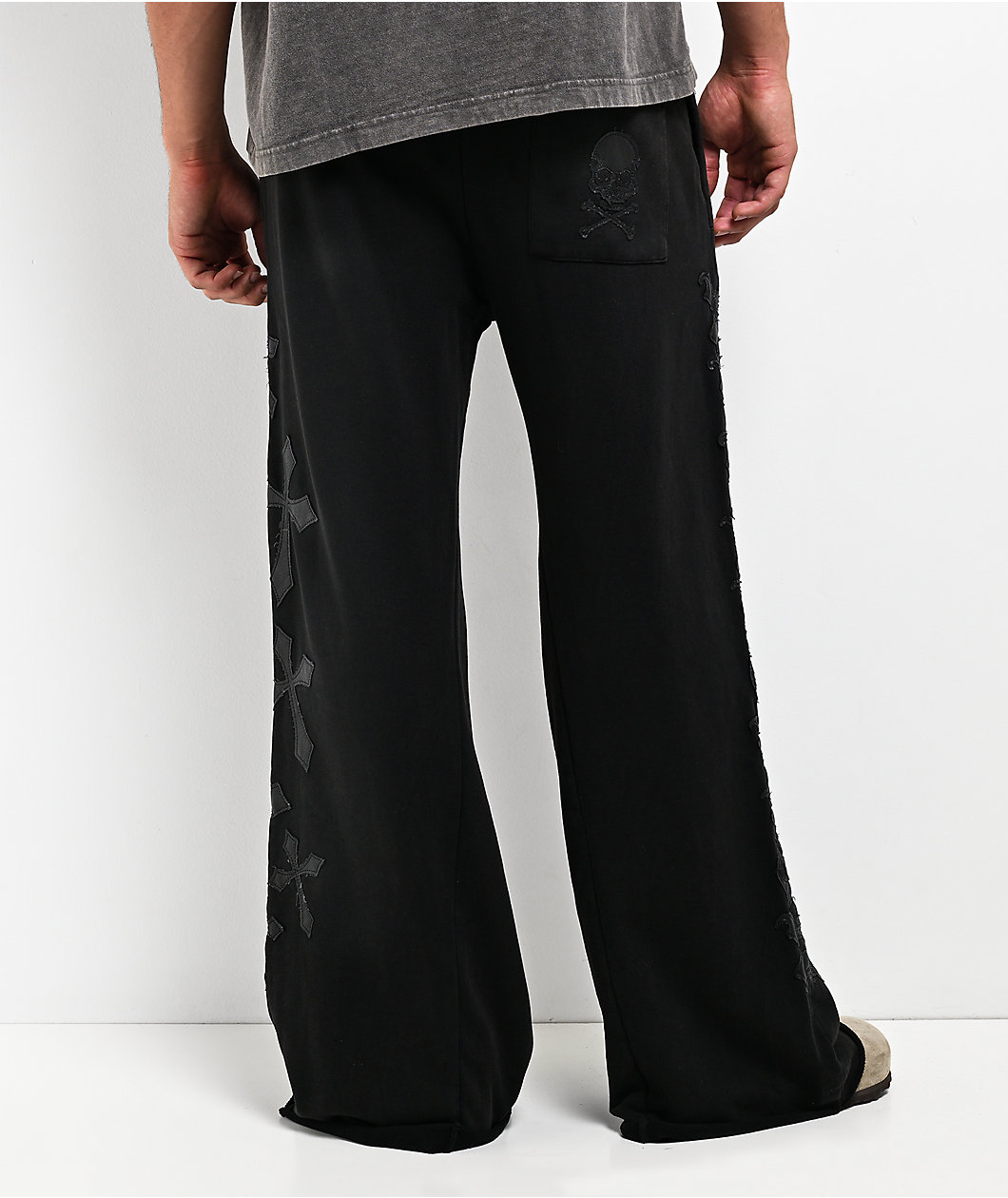 Affliction Tompson Black Wash Wide Leg Sweatpants