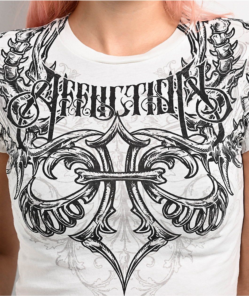 Affliction Vertibrate White Crop T-Shirt