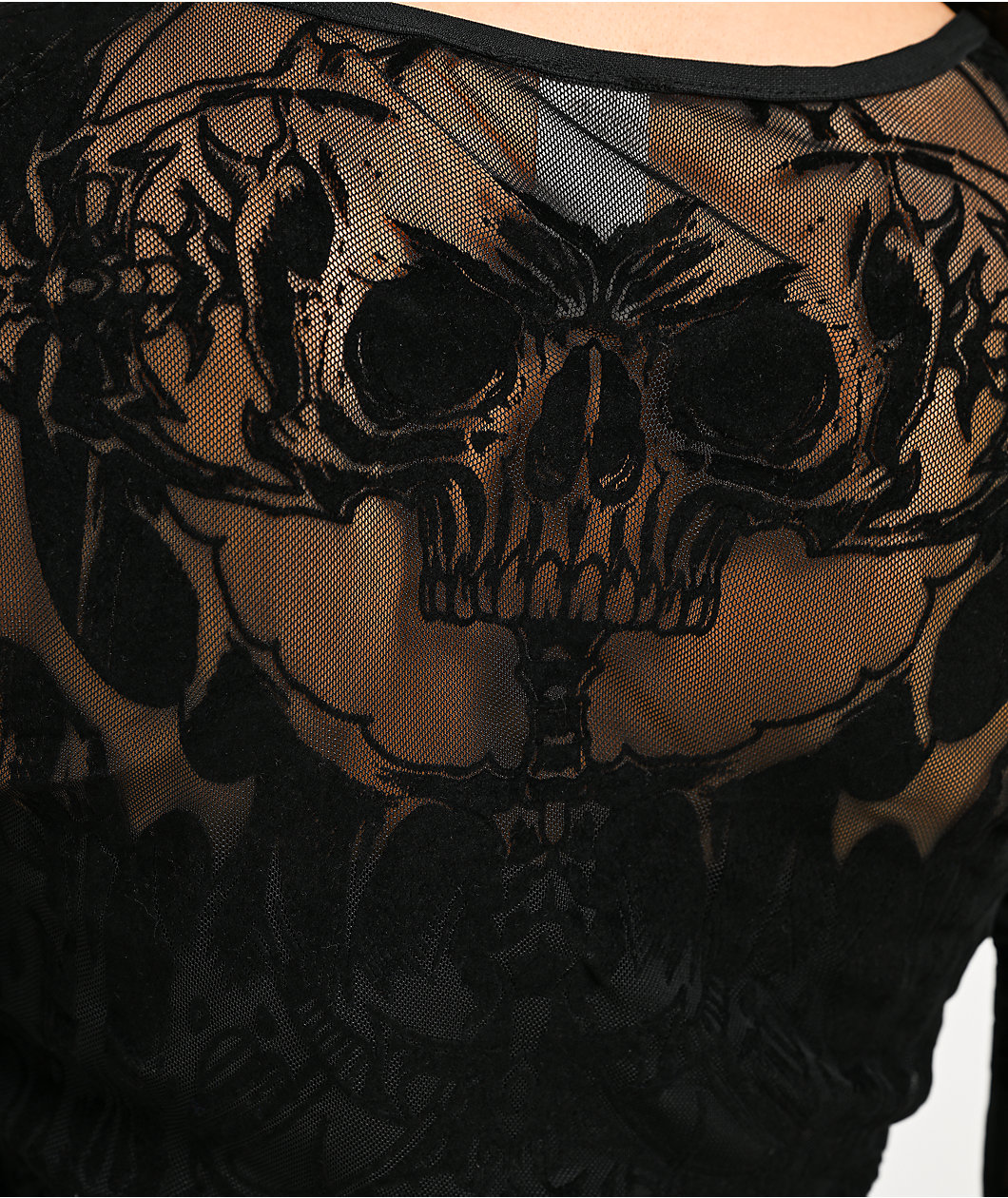 Affliction Waterfalls Black Long Sleeve Mesh Top