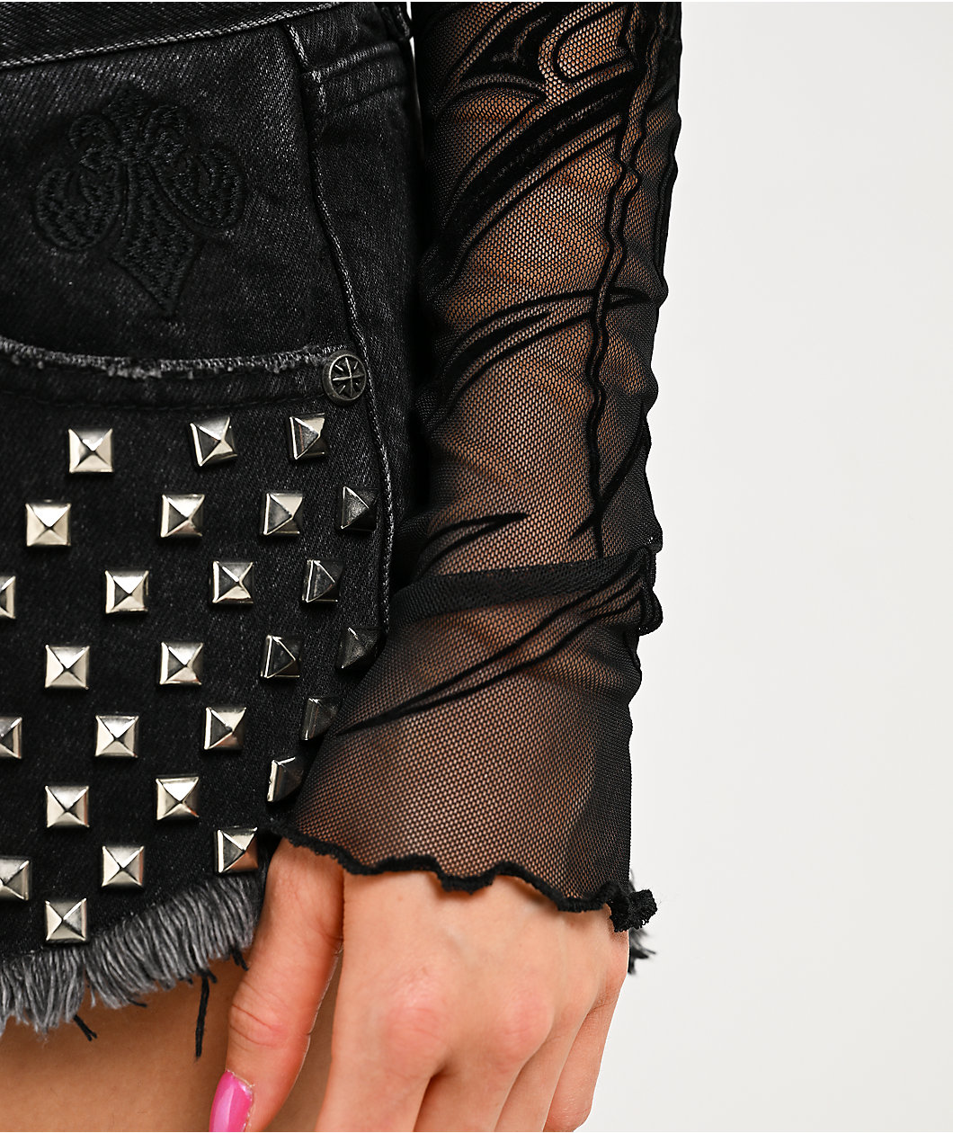 Affliction Waterfalls Black Long Sleeve Mesh Top