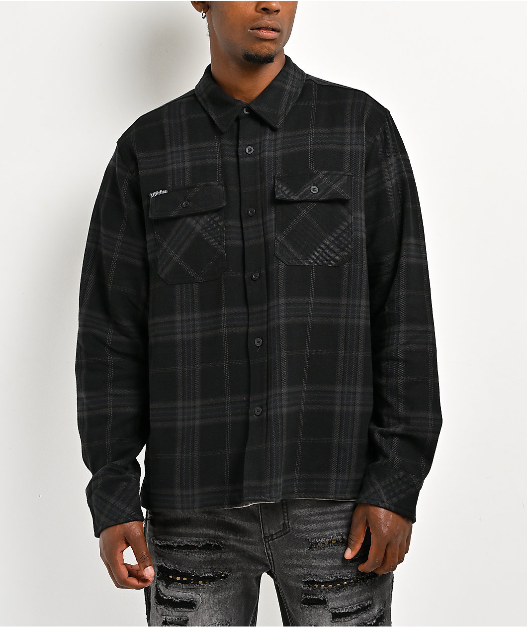 Affliction Winged Black Button Up Flannel Shirt