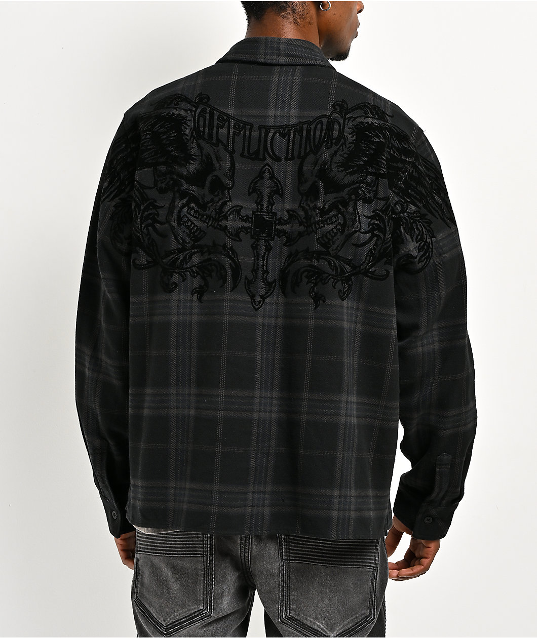Affliction Winged Black Button Up Flannel Shirt